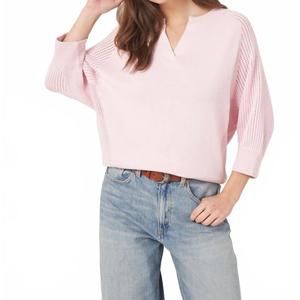 NEW REPEAT CASHMERE cotton blend sweater with open knit raglan sleeves in blush